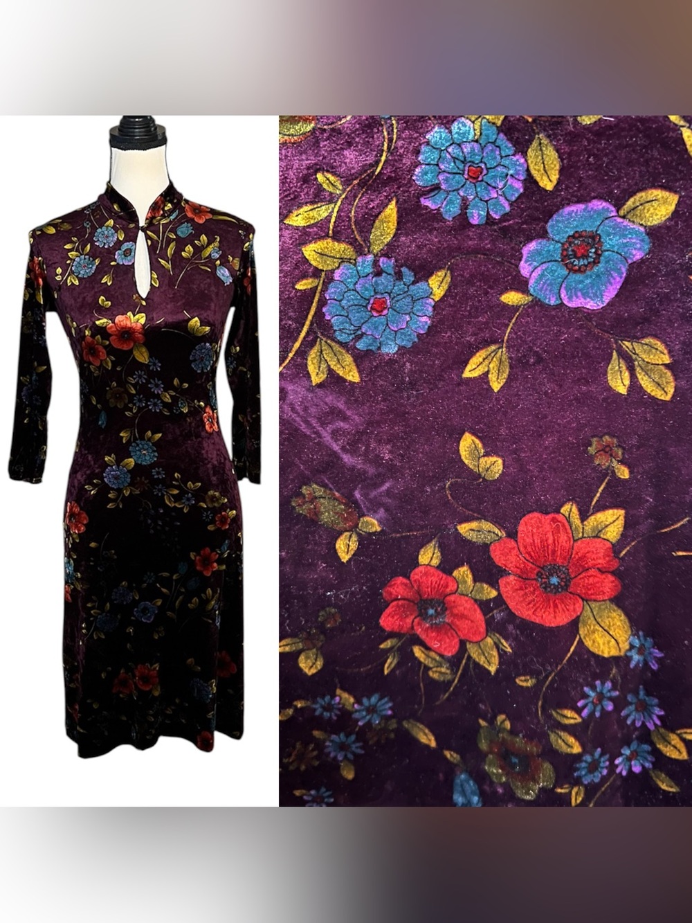 RARE Vintage Betsey Johnson Fall 1997 Purple Floral Velvet Dress
